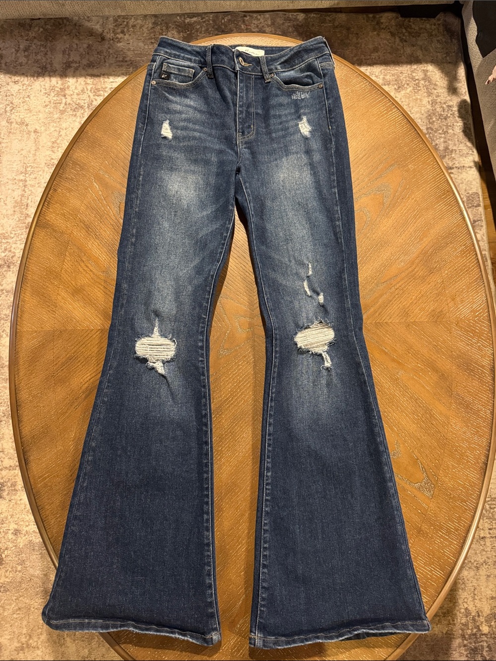 KanCan Dark Blue Distressed Flare Jeans
